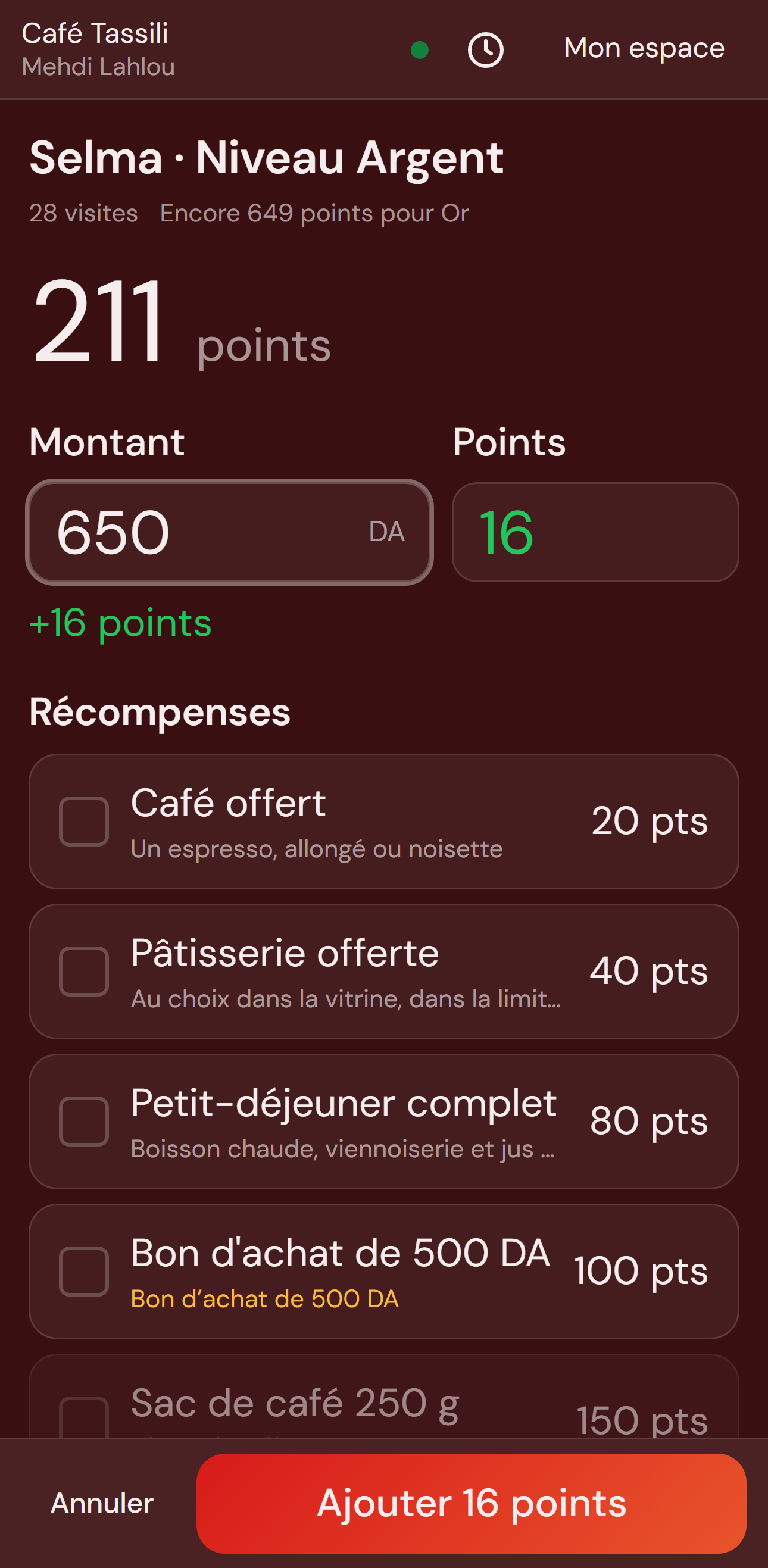 Caisse Wafly sur téléphone